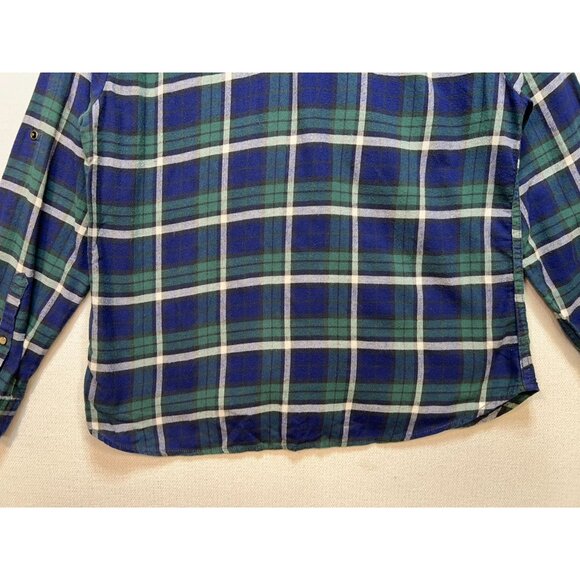 Jachs Girlfriend Flannel Snap Front Shirt Sz M Blue Green Plaid Stretch Comfort - Picture 13 of 13